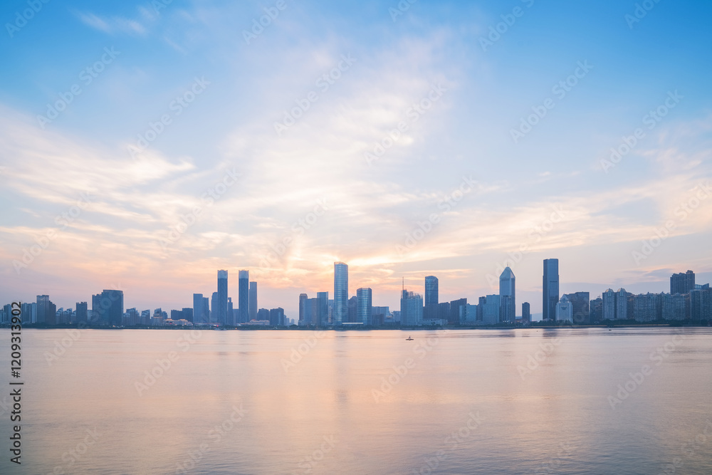 Fototapeta premium The urban skyline and Ganjiang River scenery of Nanchang City, Jiangxi Province, China on April 1, 2024