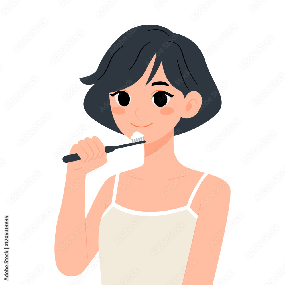 Young Woman Brushing Teeth Morning Routine Young Woman Brushing Teeth Morning Routine