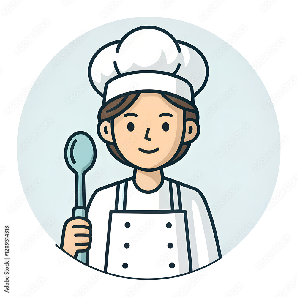 Chef icon, person in white hat and apron, holding a spoon, isolated on a transparent background Chef icon, person in white hat and apron, holding a spoon, isolated on a transparent background