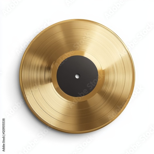 Elegant Golden Geometric Vinyl Record - 7-Inch Luxury Music Disc with Glossy Finish on White Background, Photorealistic Design