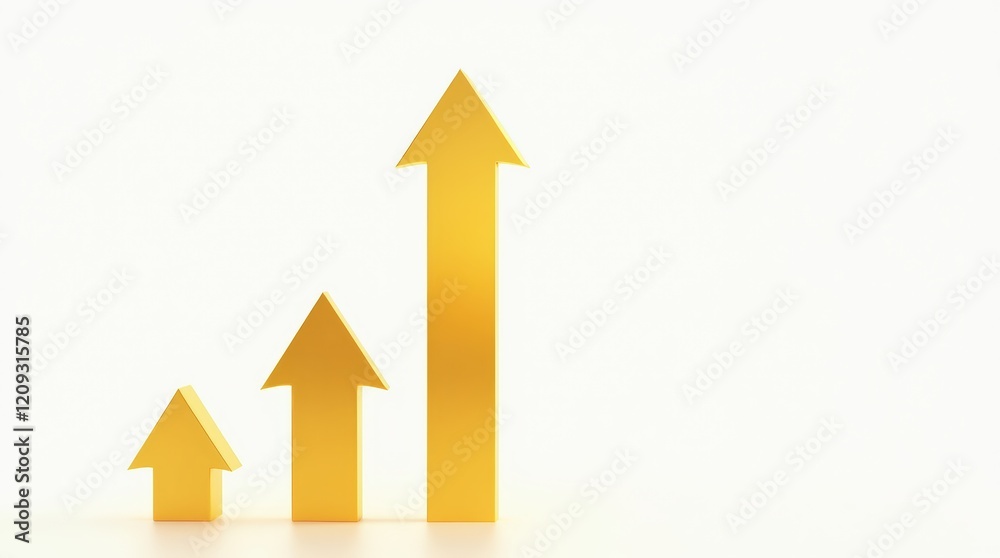 Business Growth Concept Featuring Ascending Golden Arrows Pointing Upward on a Minimal Background Business Growth Concept Featuring Ascending Golden Arrows Pointing Upward on a Minimal Background