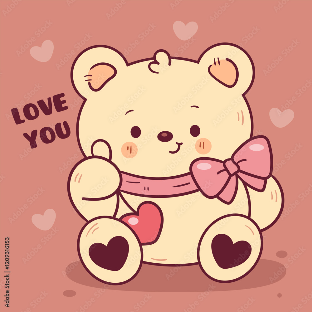Fototapeta premium teddy bear holding heart valentines day card kawaii animal