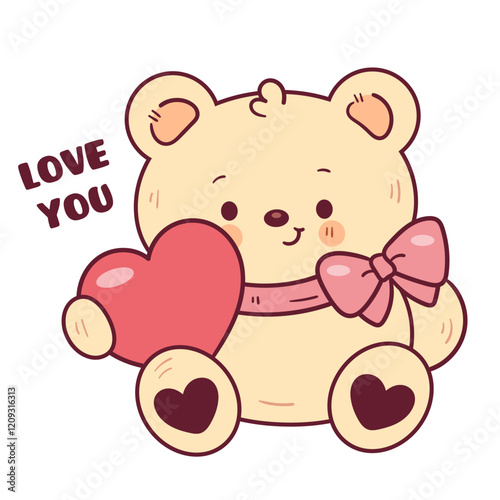 teddy bear holding giant heart valentines day card kawaii animal