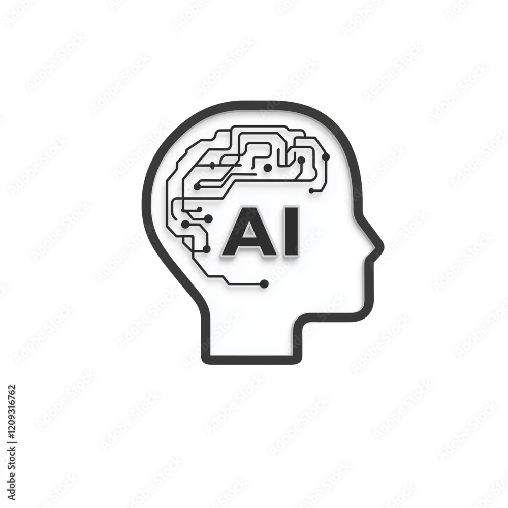 AI Brain Icon with Circuit Design for Technology Concepts AI Brain Icon with Circuit Design for Technology Concepts