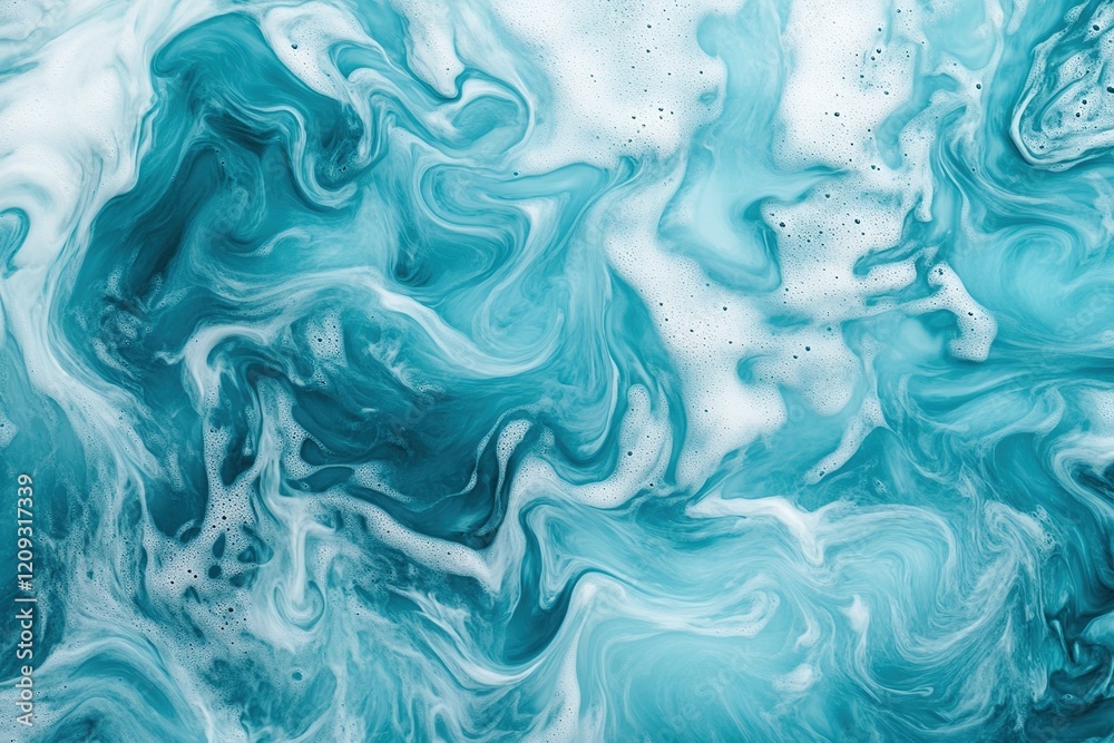 Fototapeta premium Soft water swirls and waves blend seamlessly into a gradient from light blue to deep teal, offering a soothing and dynamic visual perfect for text overlays and creative projects