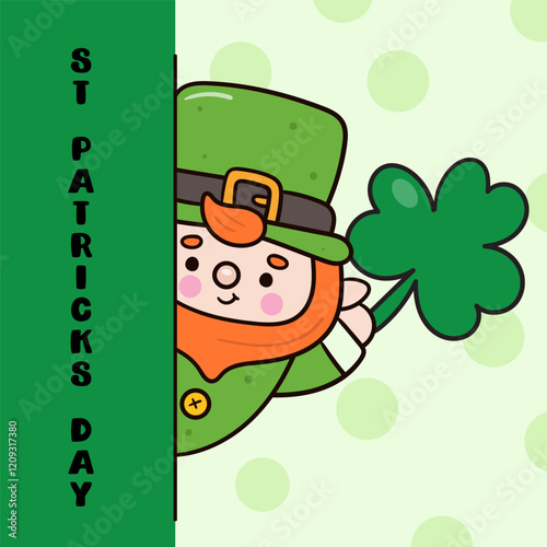 elf gnome st patricks day with shamrock kawaii cartoon lucky card irish character