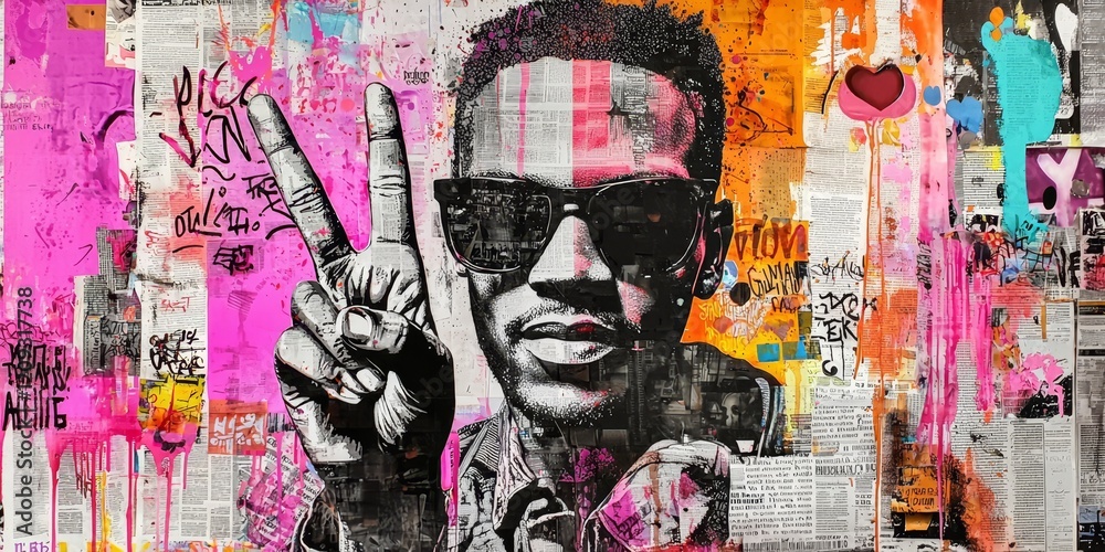 Fototapeta premium Symbolic rebellion captured through graffiti and mixed media.