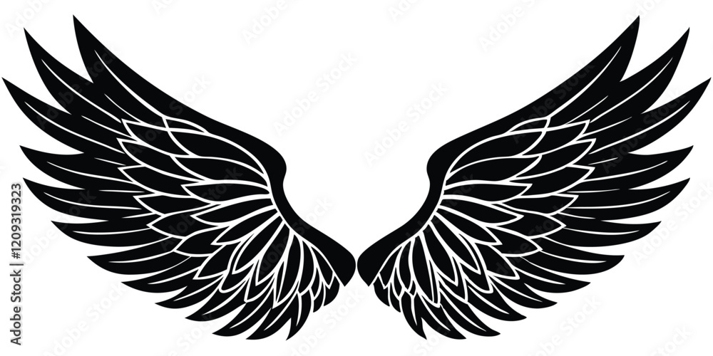 Obraz premium wings collection set black and white hand drawn illustration