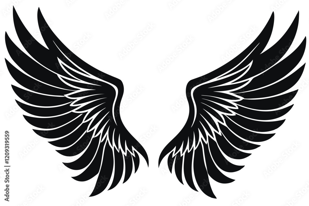 wings collection set black and white hand drawn illustration wings collection set black and white hand drawn illustration