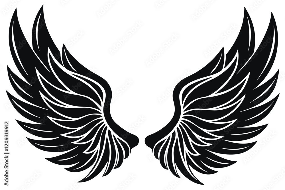 Fototapeta premium wings collection set black and white hand drawn illustration