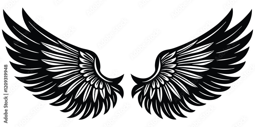 Fototapeta premium wings collection set black and white hand drawn illustration