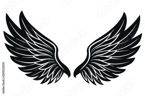 wings collection set black and white hand drawn illustration