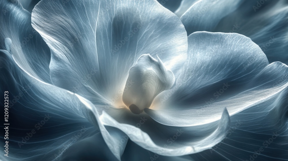Obraz premium Blossom Orchid flower with delicate light blue petals, serene and ethereal atmosphere, dreamlike feelings