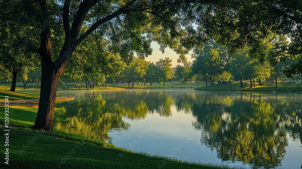 Fototapeta premium Park With Lake Reflection