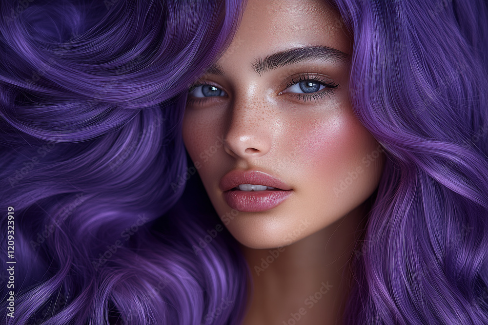 Naklejka premium Portrait of woman with purple hair