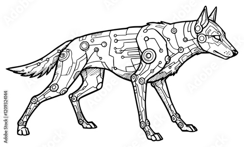 Future dogs with robot technology and AI tech.	