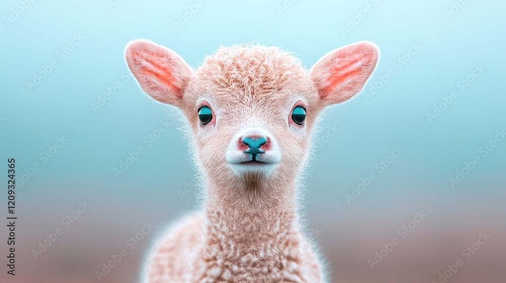 Obraz premium Adorable baby deer, field, foggy morning, wildlife portrait, nature