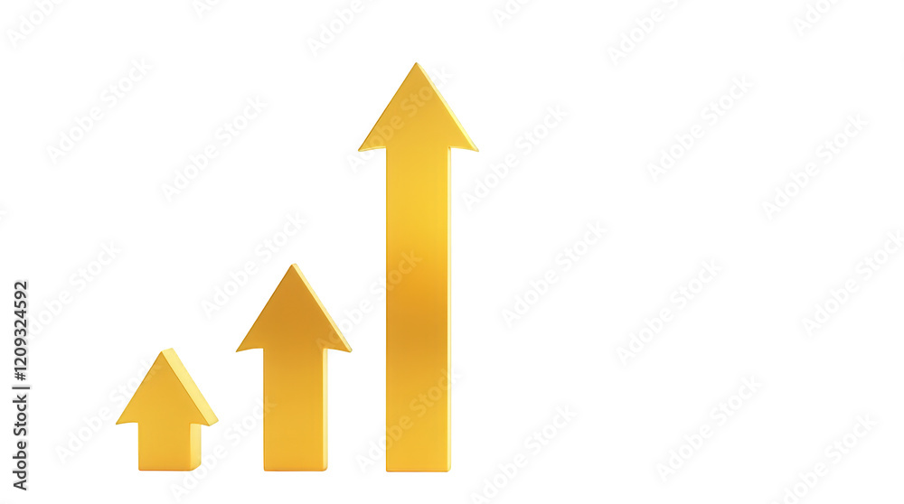Business Growth Concept Featuring Ascending Golden Arrow Pointing Upward Business Growth Concept Featuring Ascending Golden Arrow Pointing Upward