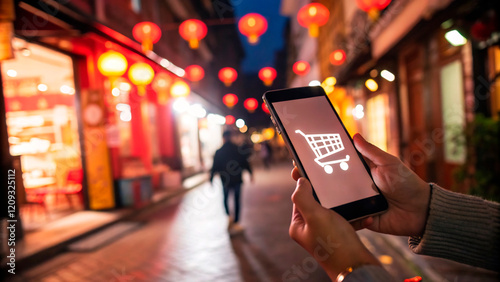 Wallpaper Mural woman texting on mobile phone in the city Torontodigital.ca