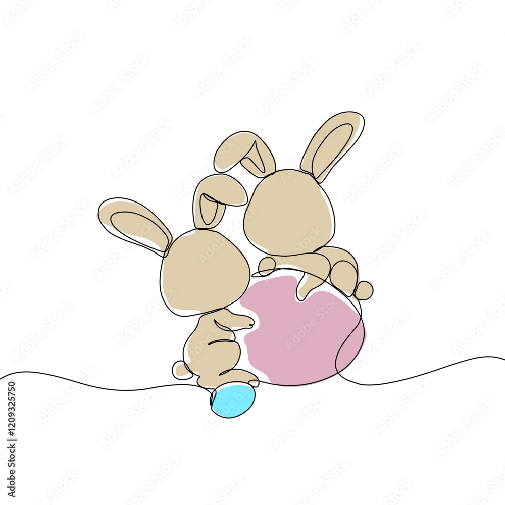 Easter Holiday decoration. Rabbit and eggs continuous line drawing. Hand drawn vector illustration. Easter Holiday decoration. Rabbit and eggs continuous line drawing. Hand drawn vector illustration.