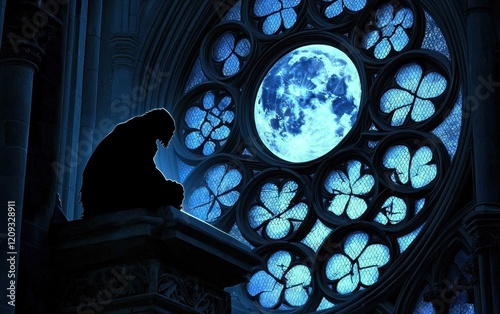 Enigmatic figure in the shadows of Notre Dame's tower.