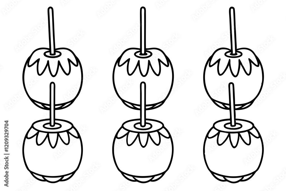 Obraz premium Caramel Apple Monoline Icon Set