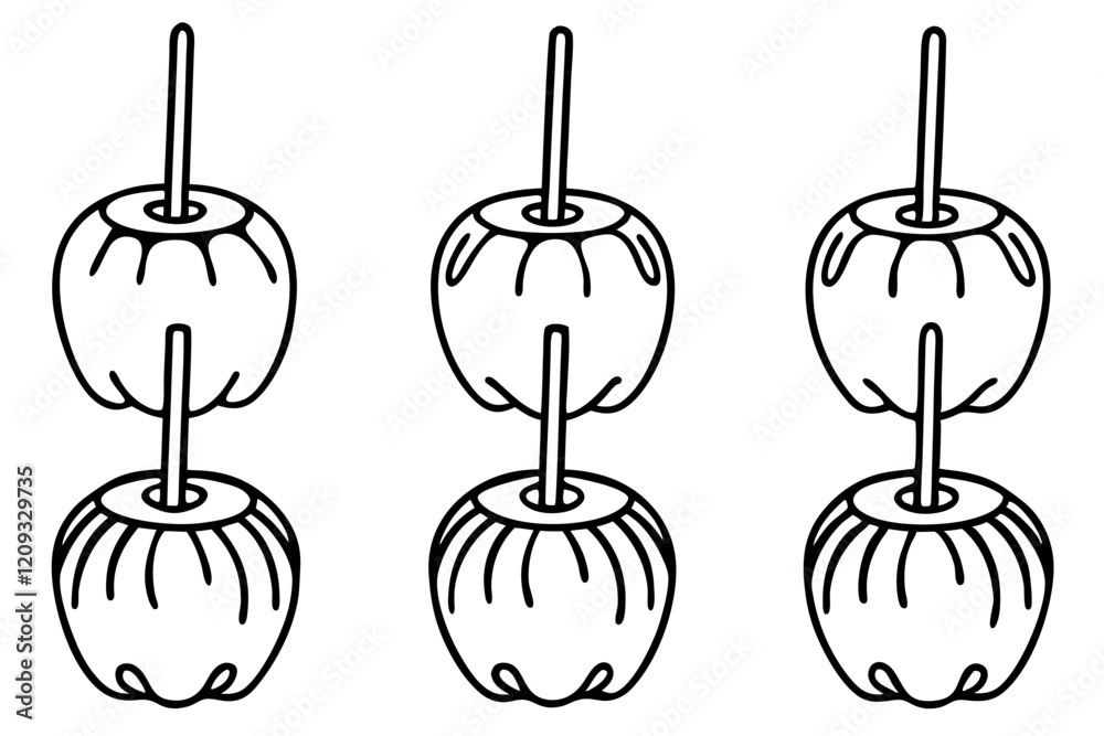 Obraz premium Caramel Apple Monoline Icon Set