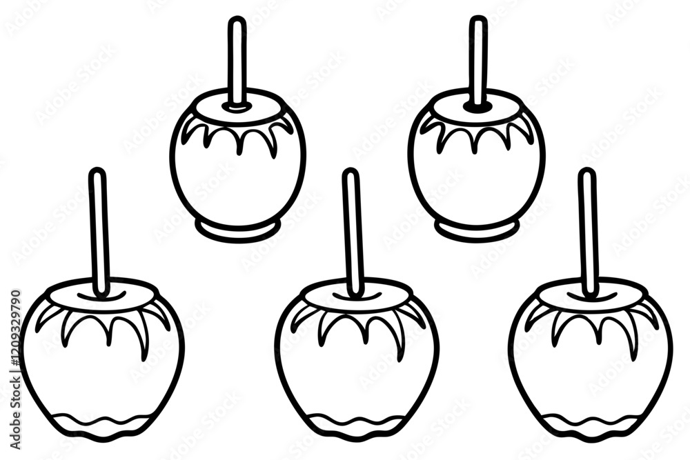 Obraz premium Caramel Apple Monoline Icon Set