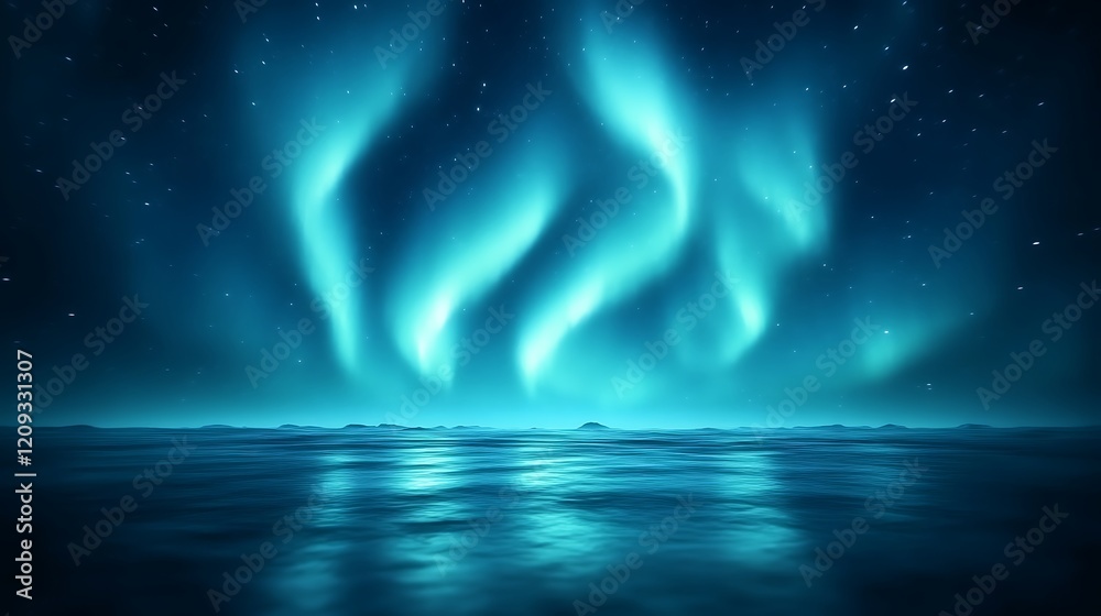 Fototapeta premium Aurora Borealis Illuminates Calm Arctic Ocean Waters