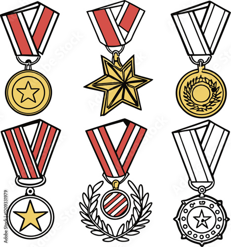 Medal symbol, vector illustration, set of 6 different shapes