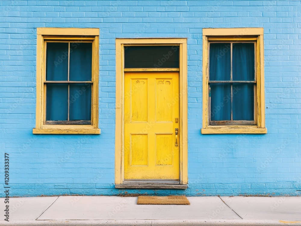 Blue building with yellow door