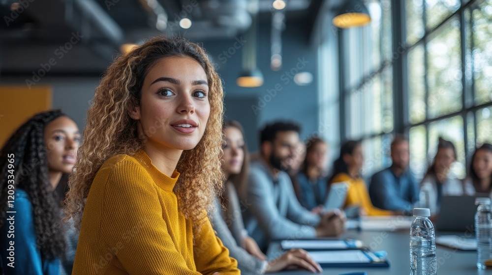 Fototapeta premium Young Professional Woman Engaged in Business Meeting Discussion