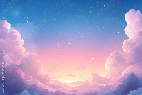 Heart Shaped Clouds in the Sky with Sun and Blue Sky