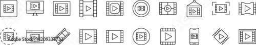 Pack of Video Tape Related Line Icons. Outline Signs for Graphic and Web Design, Apps, Adverts, Various Cards
