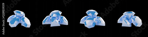 Blue Diamond Stack Gemstone Set3D Illustration Set Isolated in Black Background photo