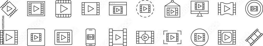 Video Tape Line Icon Bundle. Outline Signs for Graphic and Web Design, Apps, Adverts, Various Cards Video Tape Line Icon Bundle. Outline Signs for Graphic and Web Design, Apps, Adverts, Various Cards