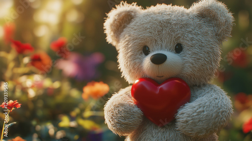 Cute Teddy Bear Holding a Red Heart: Celebrate Love on Valentine's Day, Weddings, Mother's Day, or Birthdays photo