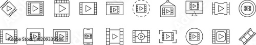 Video Tape Line Icon Bundle. Outline Signs for Graphic and Web Design, Apps, Adverts, Various Cards
