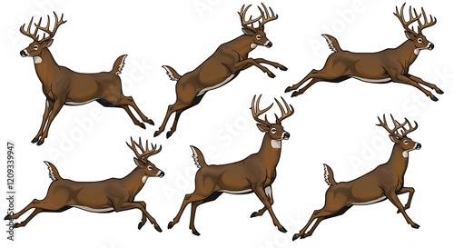Whitetail Deer Bucks Jumping in Vibrant Wildlife Themed Illustration cutout