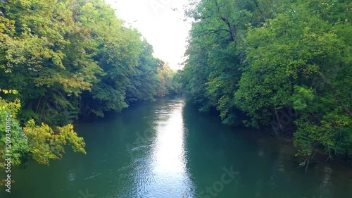 video de el rio isar en pleno verano, un bosque verde hermoso. photo