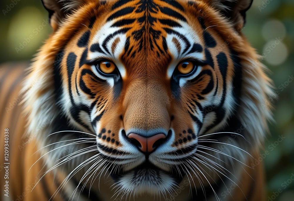 Fototapeta premium Majestic Tiger Closeup Intense Gaze Orange Fur Black Stripes