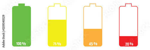 Battery icon set. battery charge level. battery Charging icon. vector illustration. Battery charging indicator icon capacity charge icon