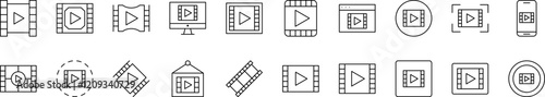 Video Tape Thin Line Icon Set. Outline Signs for Graphic and Web Design, Apps, Adverts, Various Cards