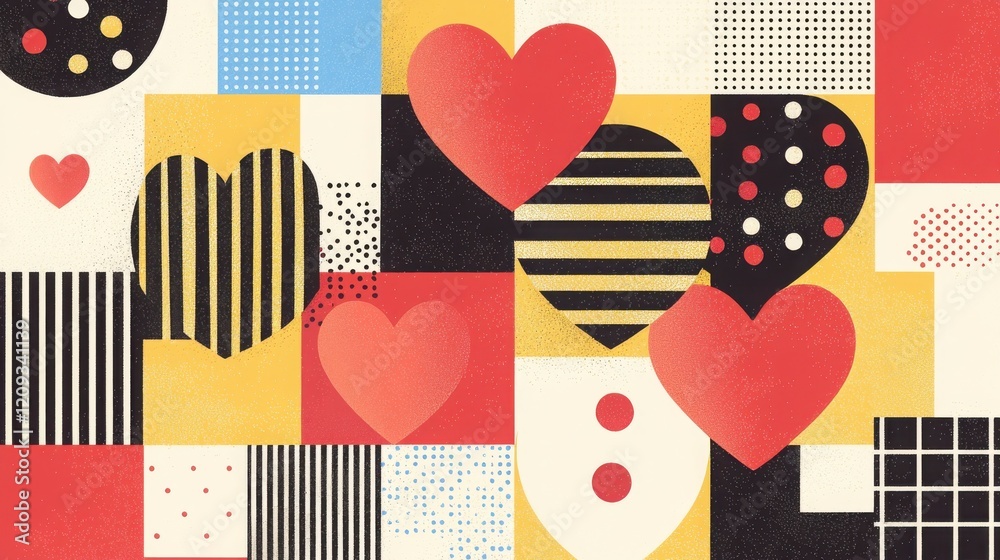 Obraz premium Colorful Abstract Hearts and Geometric Patterns on Canvas Background