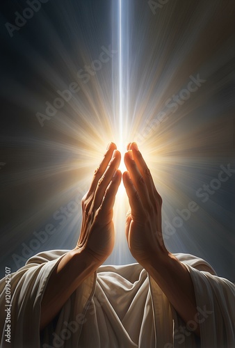 Wallpaper Mural Divine Hands in Prayer: Radiance and Sacred Power Torontodigital.ca