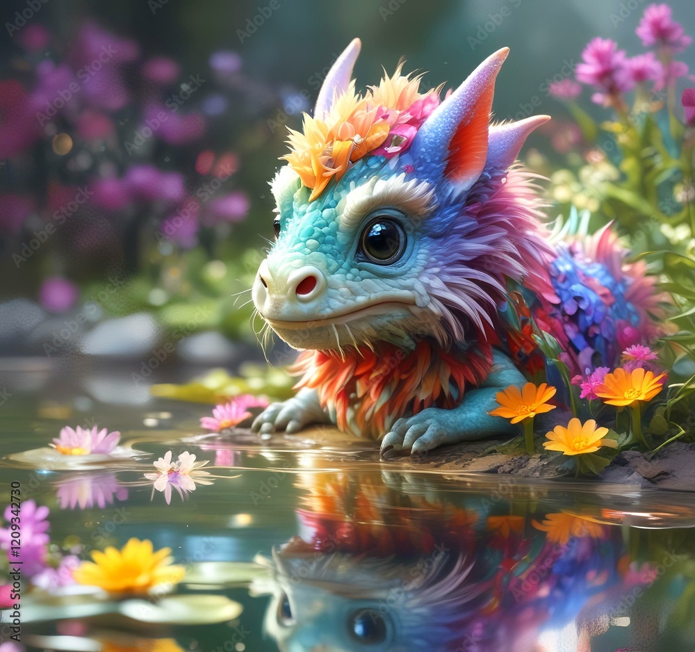 Fototapeta premium Illustration of adorable baby dragon.