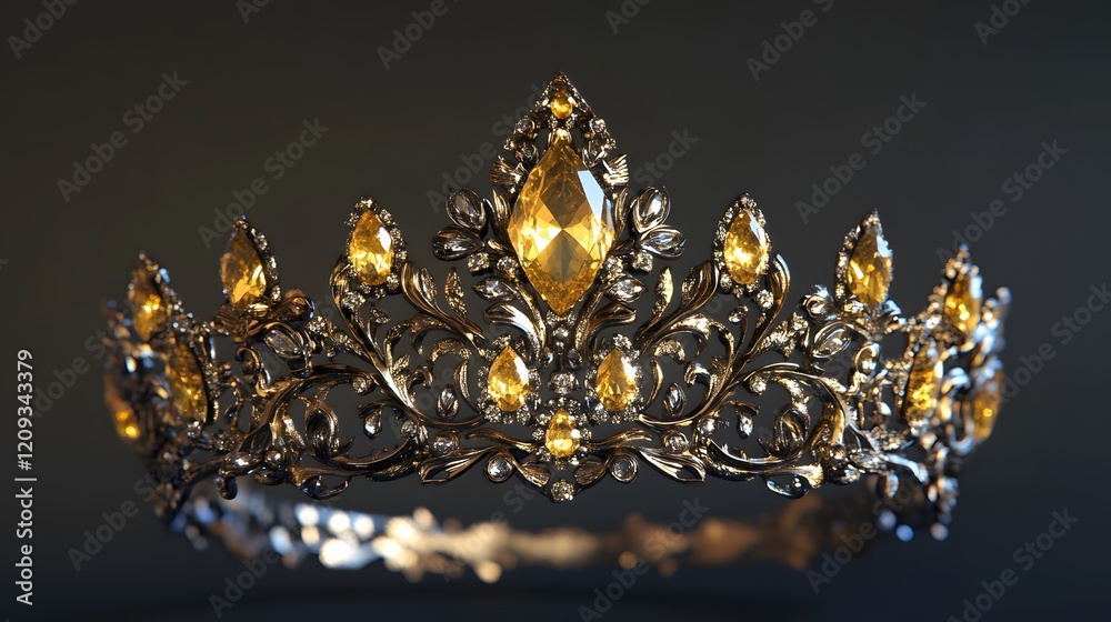 Naklejka premium Elegant Gold Crown with Yellow Gems and Intricate Design