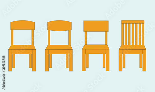 Wooden chairs set vector design