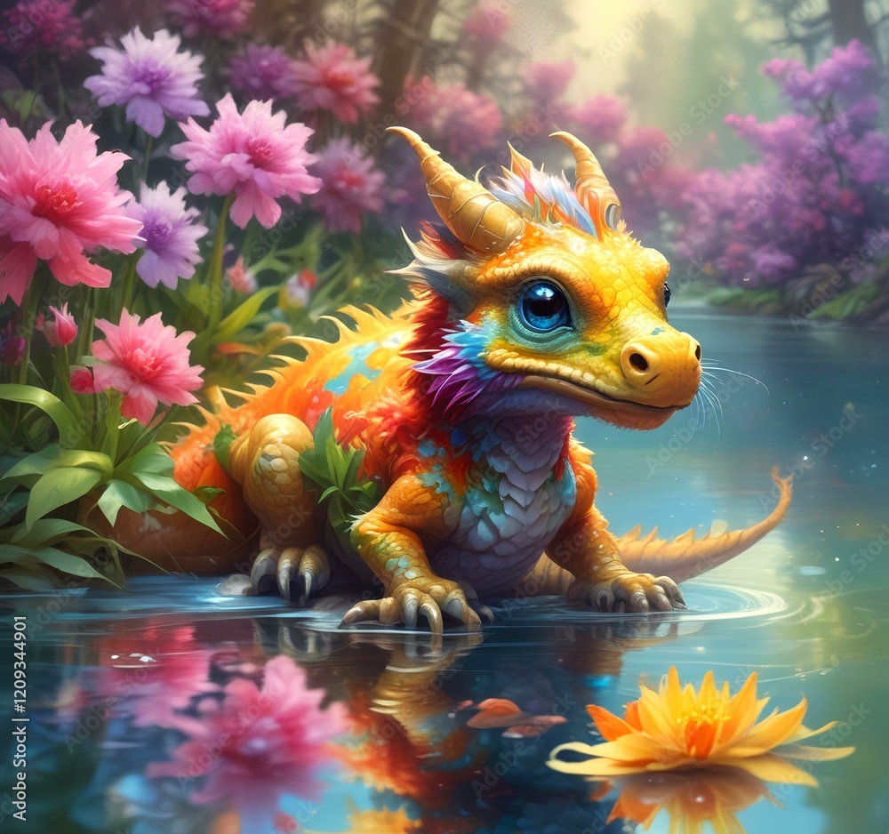 Fototapeta premium Illustration of adorable baby dragon.