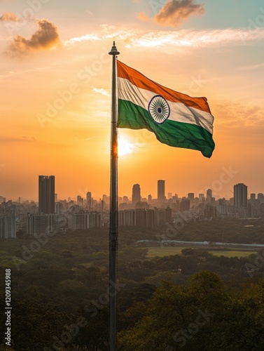 Indian flag waving in sky photo